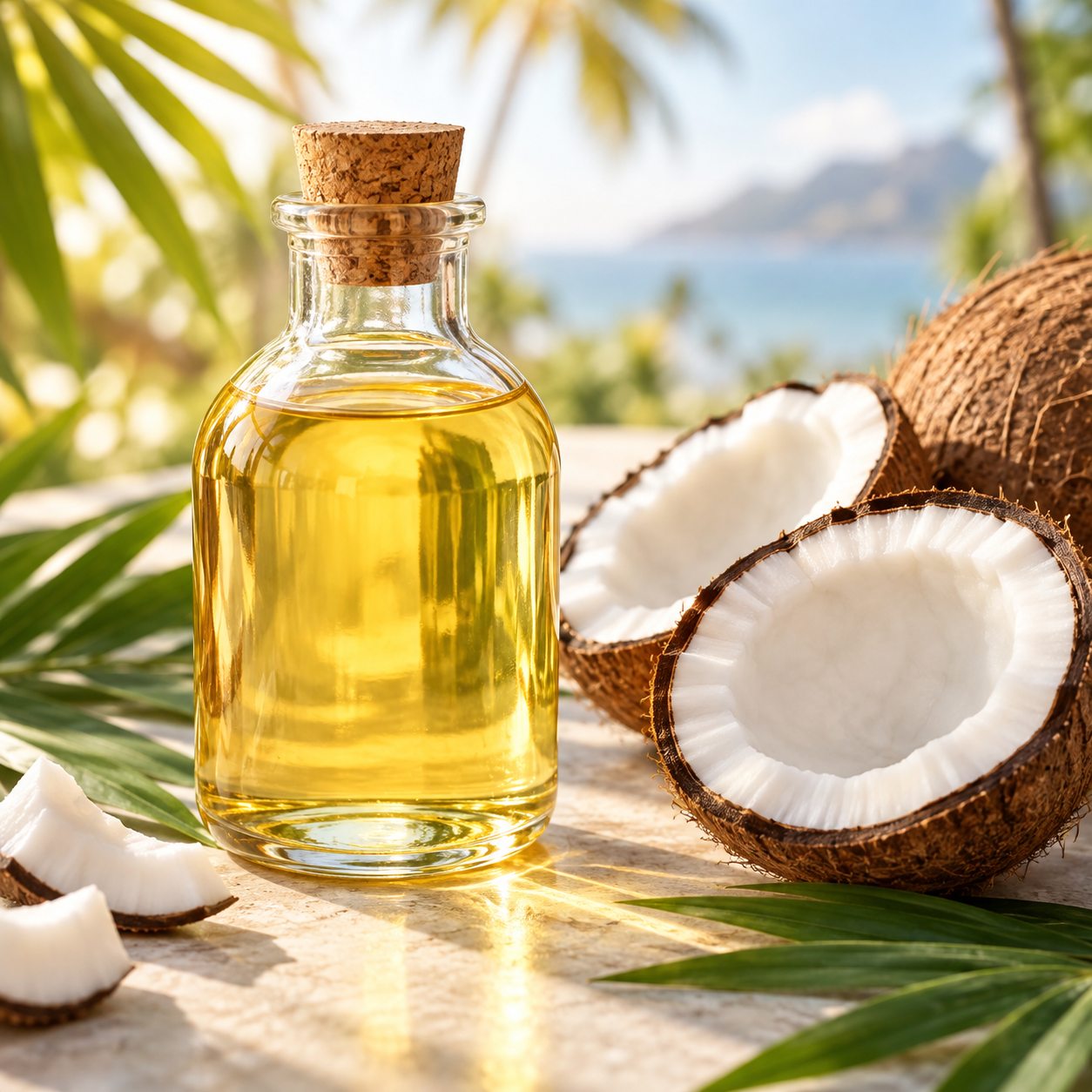 Bottle of golden coconut oil